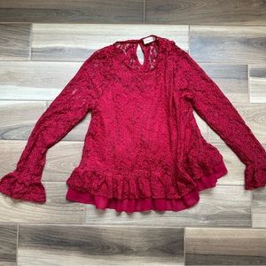 Red lace long sleeve peplum top